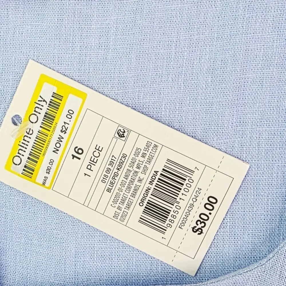 A New Day Mini Linen Dress Size 16 Light Blue Puff Sleeve Cottage Coastal Beach